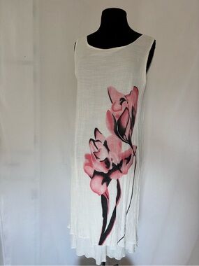 Simply Couture Lagenlook Tunic Dress XXL Boho Floral Artsy Resort Coastal